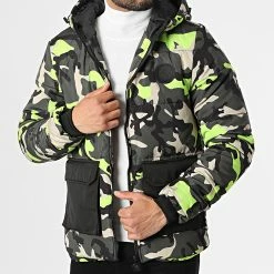Budget 🧨 Doudoune Capuche Aros Vert Kaki Beige Camouflage de Zelys Paris 🛒