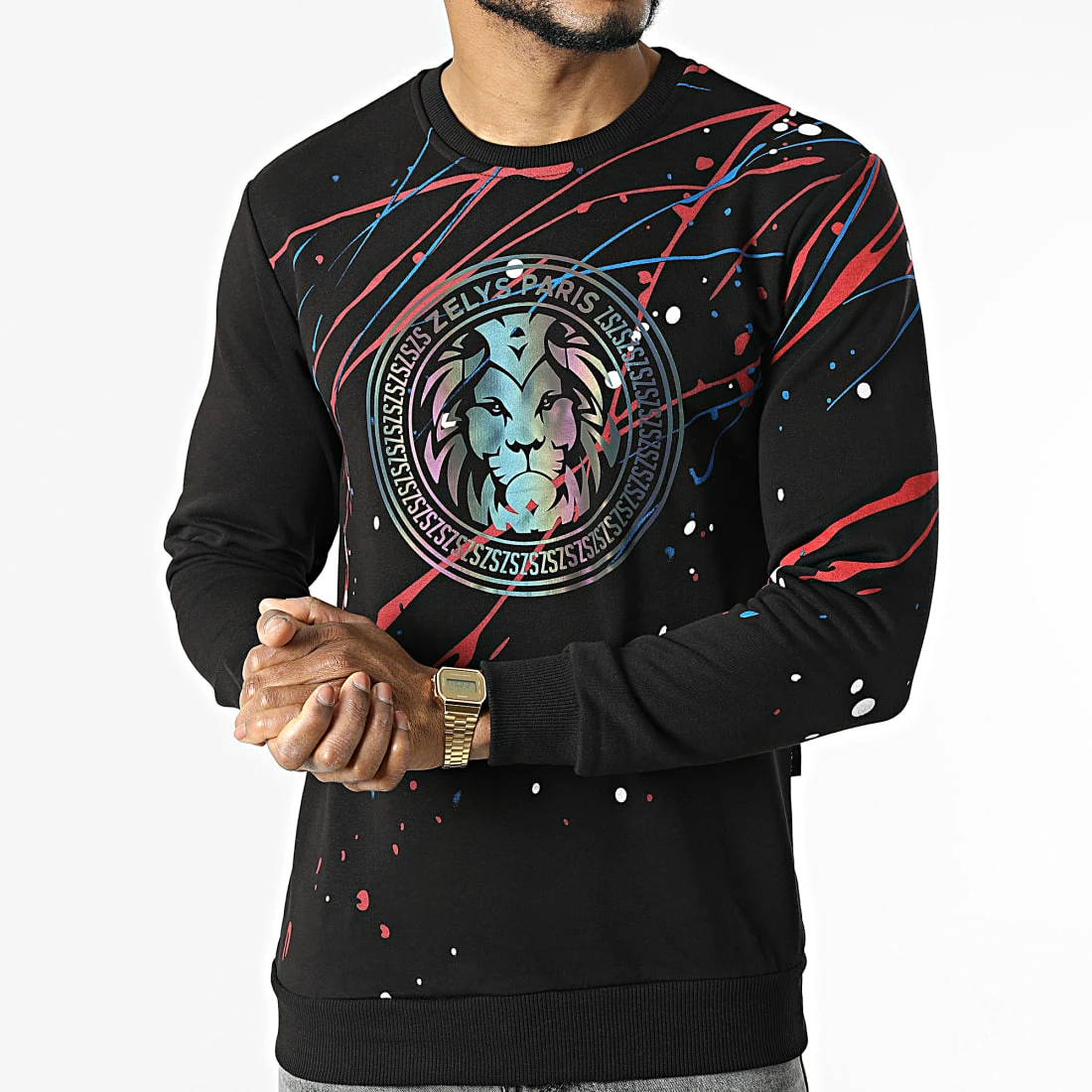 Top 10 🔔 Sweat Crewneck Mega Noir Réfléchissant Iridescent de Zelys Paris 😍 5 Top 10 🔔 Sweat Crewneck Mega Noir Réfléchissant Iridescent de Zelys Paris 😍 – Image 3