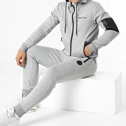 Offres 💯 Ensemble Sweat Zippé Capuche Et Pantalon Jogging Sekou Gris Chiné Réfléchissant de Zelys Paris 🔥
