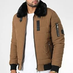 Meilleure affaire 🎁 Veste Bomber Col Fourrure Solo Camel de Zelys Paris ❤️